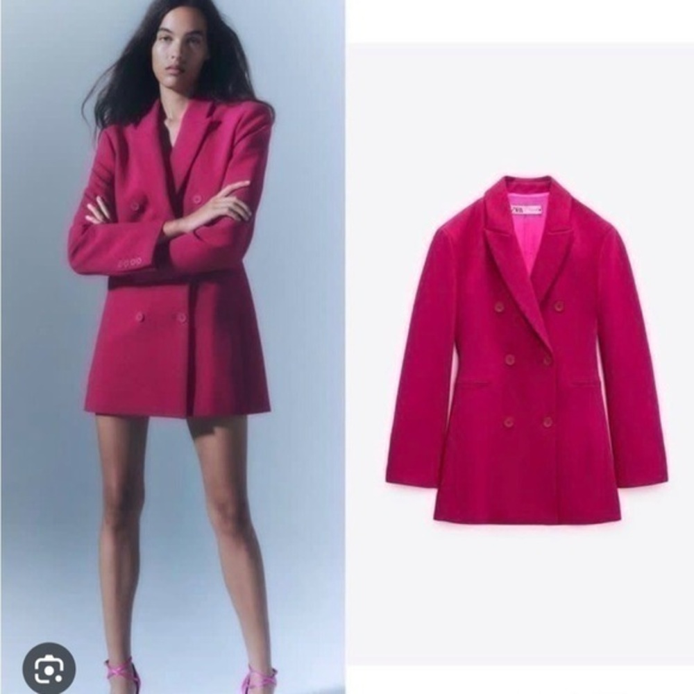 NWT Zara Women's Pink Double-Breasted Blazer dress Or Long Blazer
